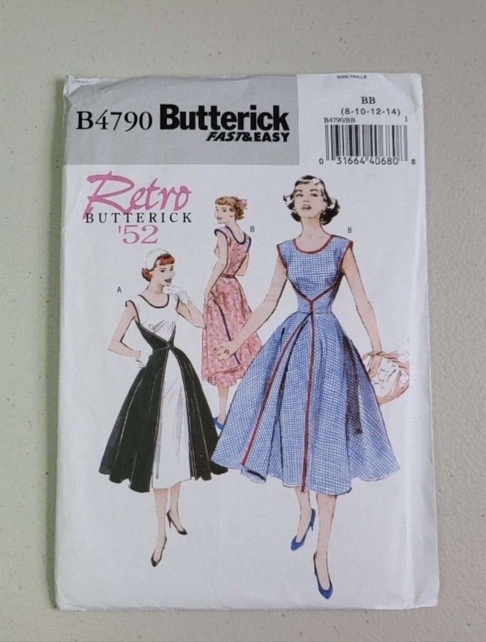 Butterick B4790 Retro 1952 Walk-Away Dress Pattern, Sizes 8 - 10 - 12 - 14 Uncut